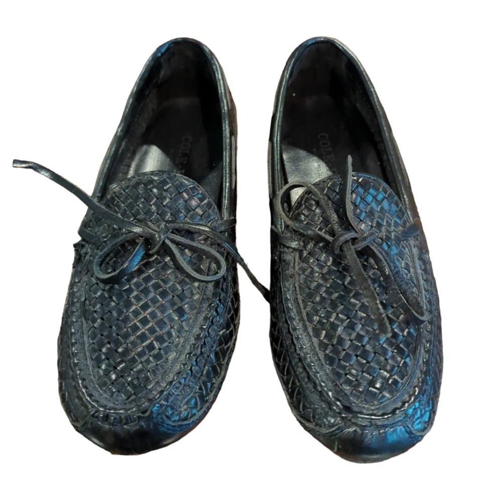 Cole Haan Woven Leather Bow Loafers Size 6 B Women's Black Driving Moccasins